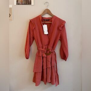 NWT Zara Peach Long Sleeves Mini Dress